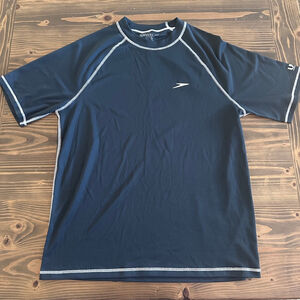 Speedo Rash Guard Men’s M Black Swim Shirt Short Sleeve UPF